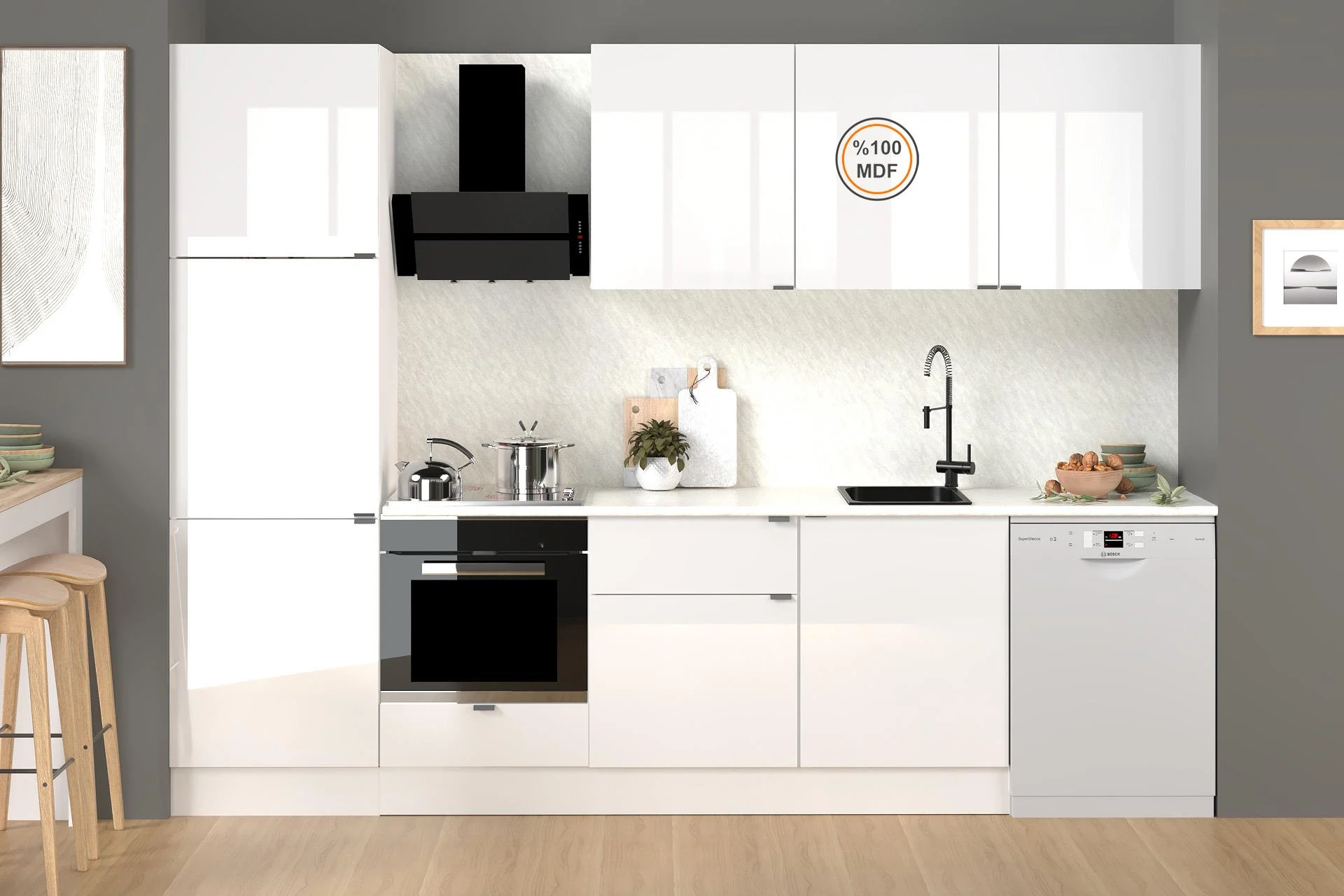 300 cm %100 MDF Tezgahlı Efil Ankastre Mutfak Dolabı