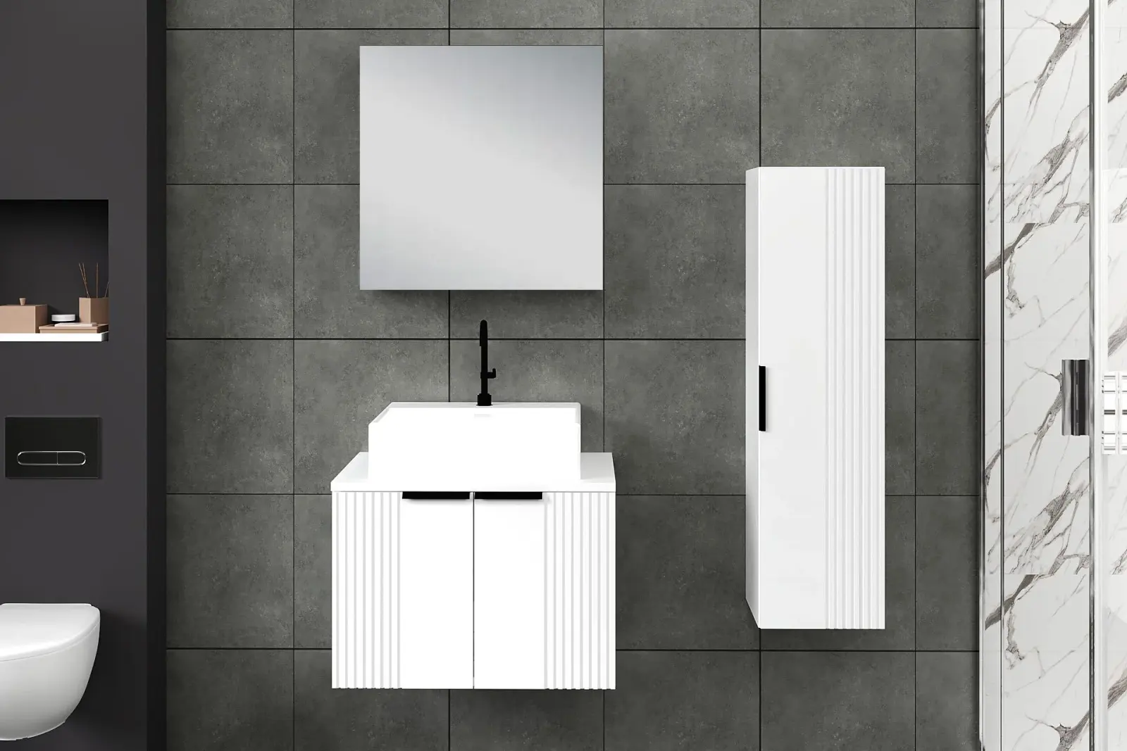 65 cm Chester Banyo Dolabı + 30 cm Boy Dolabı