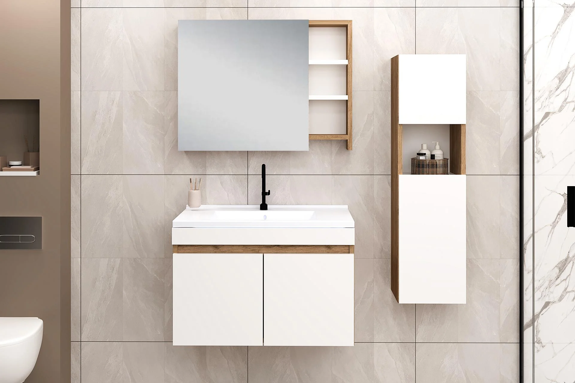 80 cm Saura Banyo Dolabı + 30 cm Saura Boy Dolabı