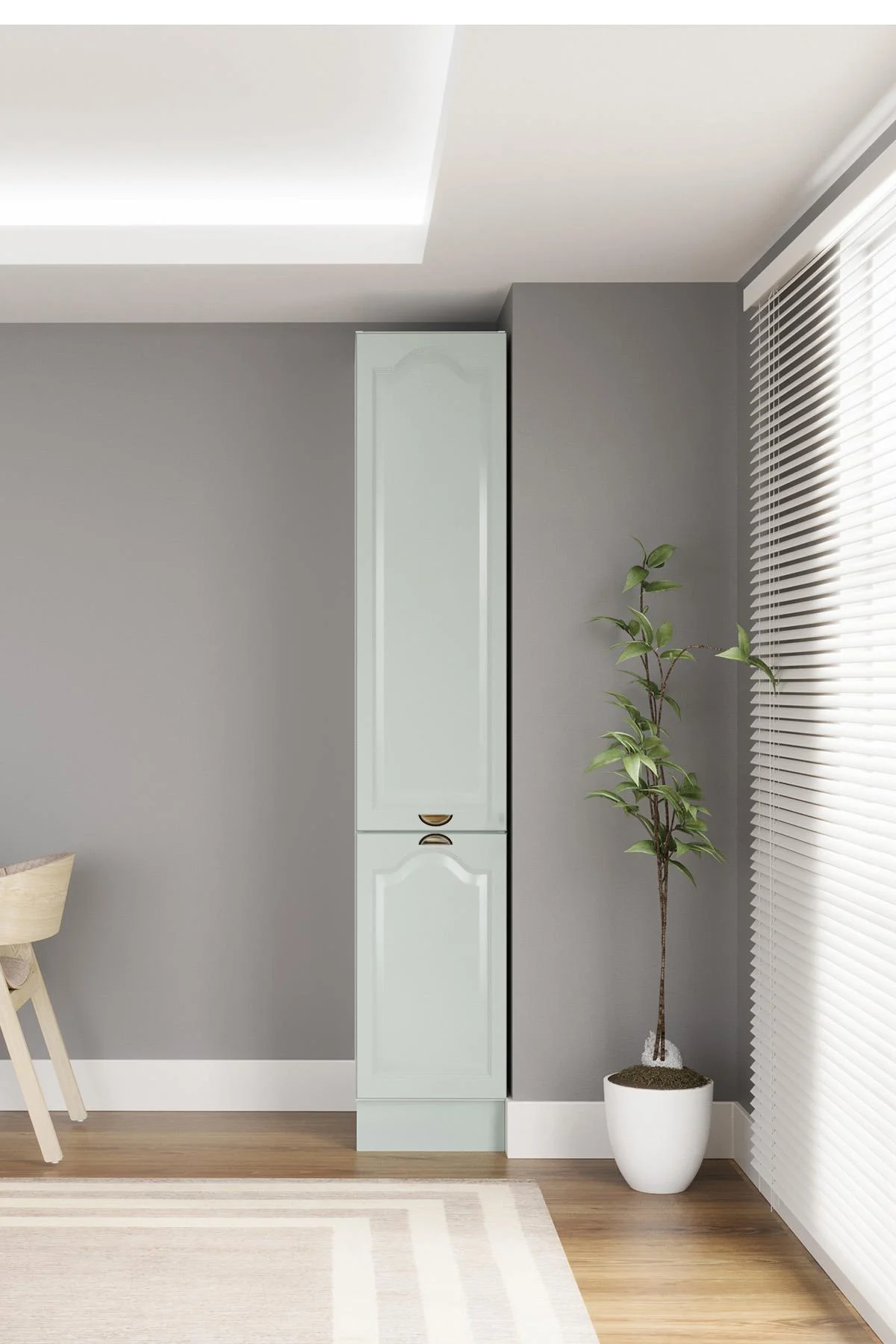 40 cm Greena Boy Dolabı, Çok Amaçlı Yeşil Modern MDF Boy Dolabı