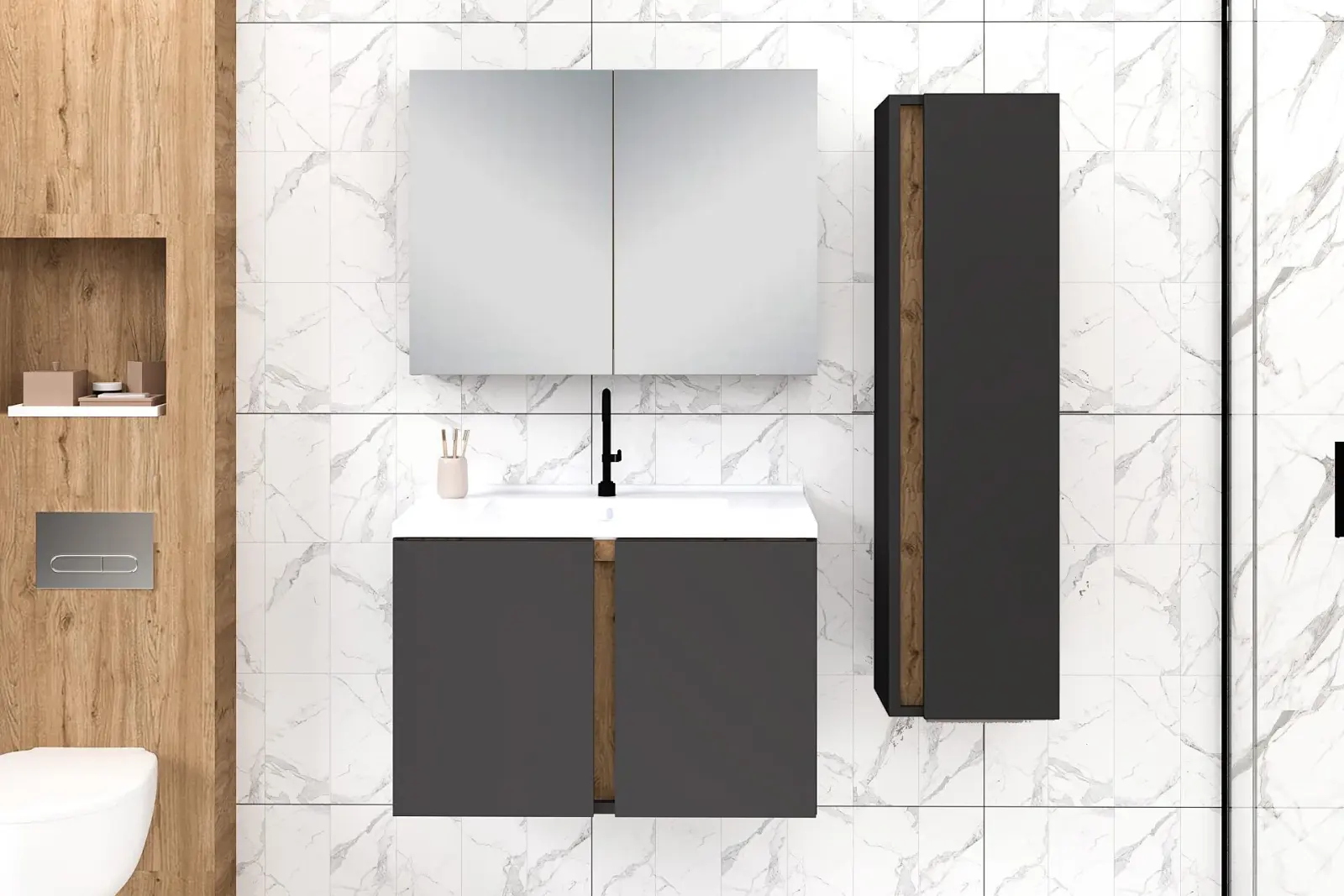 80 cm Lavina Banyo Dolabı + 30 cm Lavina Boy Dolabı