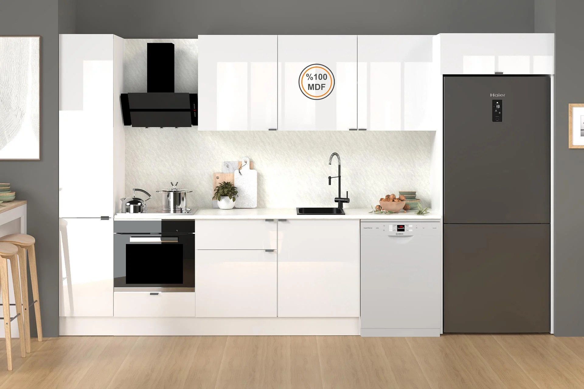 360 cm %100 MDF Tezgahlı Efil Ankastre Mutfak Dolabı