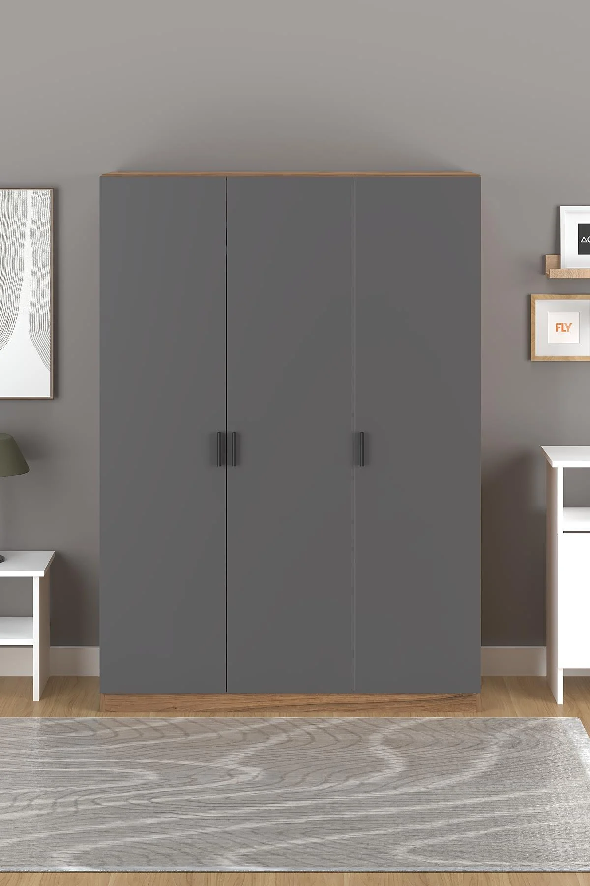 Alira 135 cm 3 Kapaklı Gardırop Antrasit