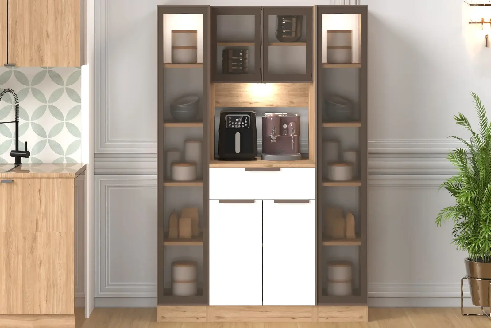 120 cm Ledli Brown Çok Amaçlı Dolap