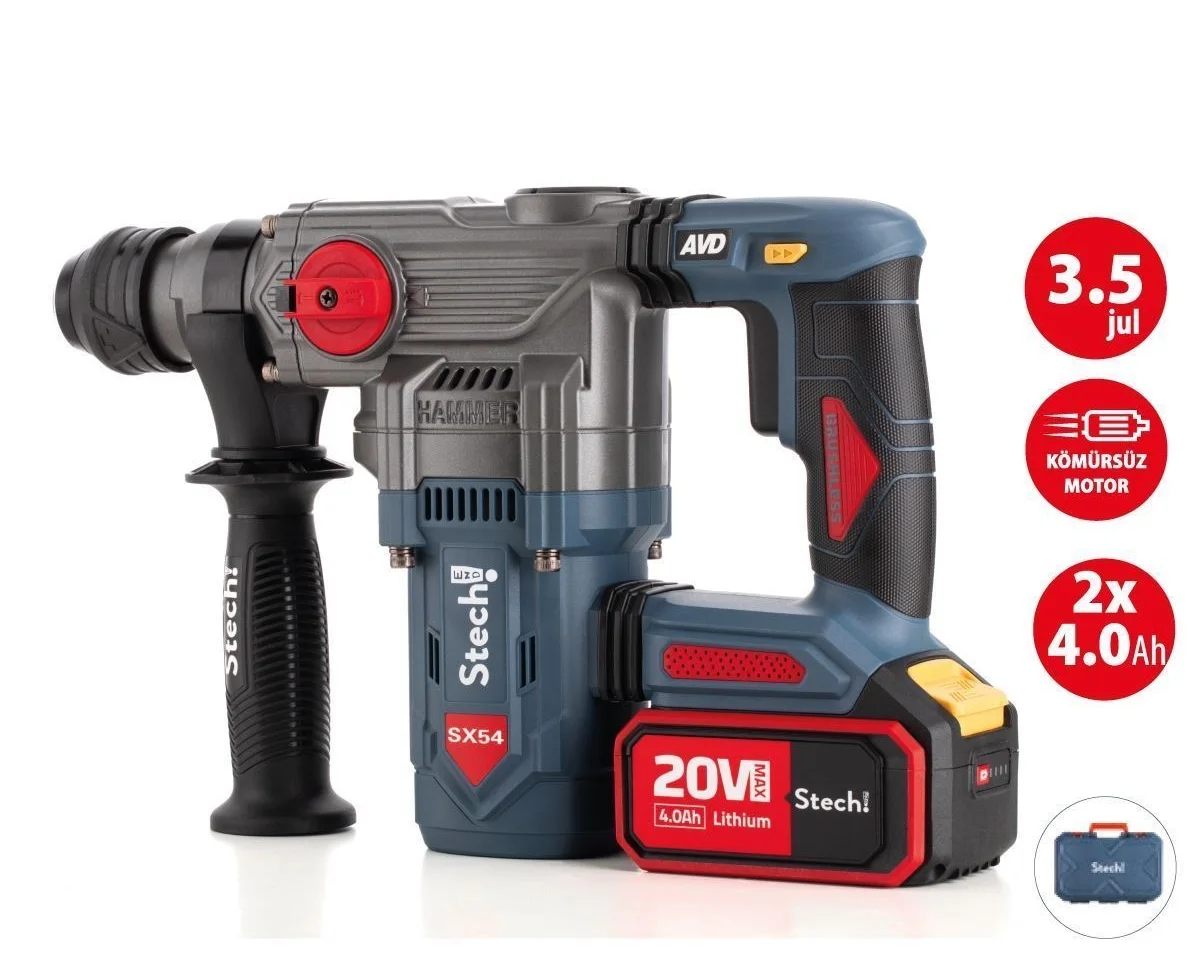 Stechend Akülü Şarjlı Kırıcı Delici 3,5 Jul Kömürsüz SX54-2x6.0 Ah