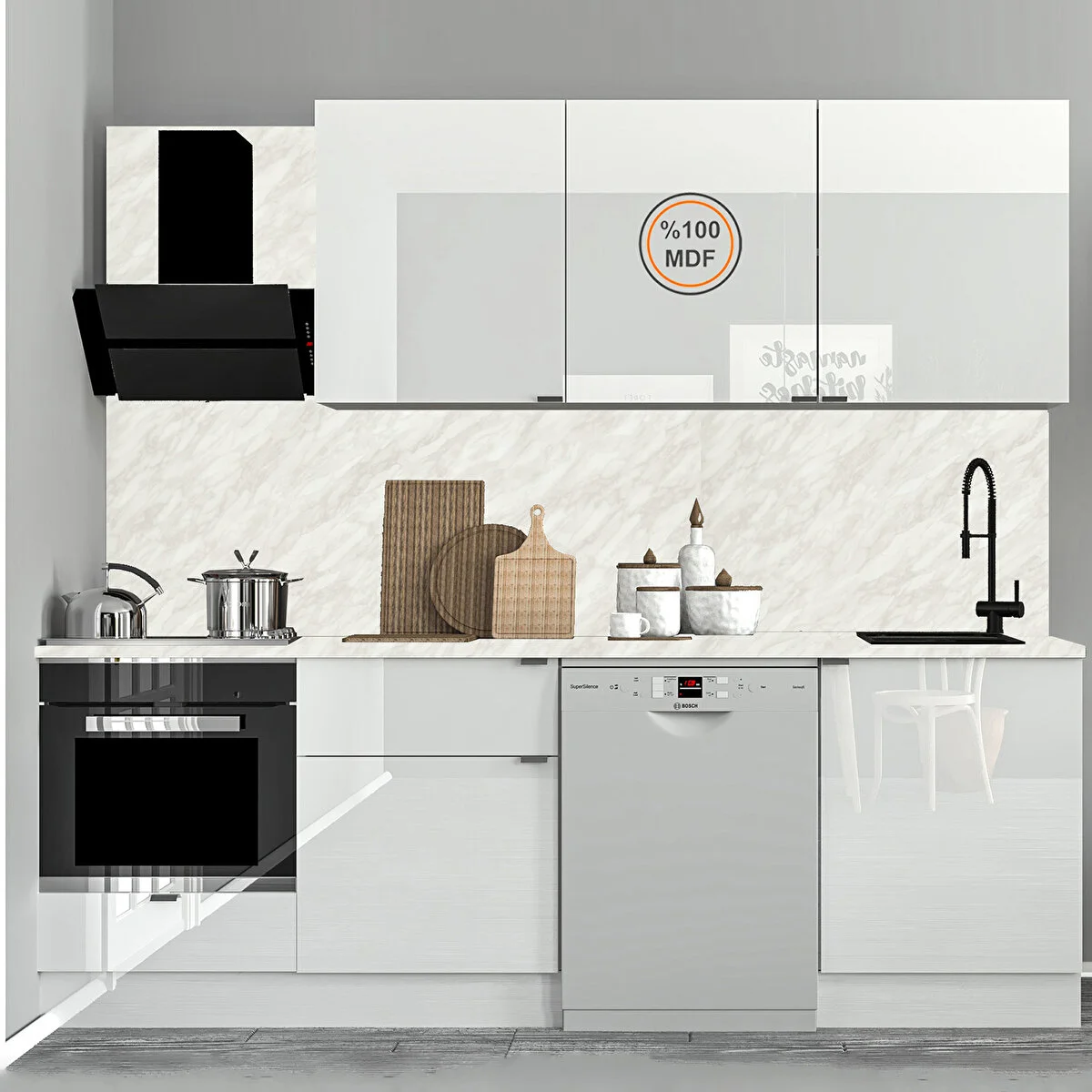 Papatyam 240 cm %100 MDF Tezgahlı Efi̇l Mutfak Dolabi