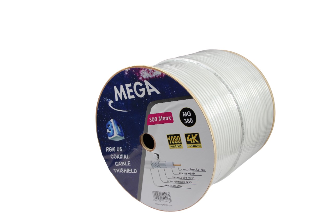 RG6 U6 80 TEL 300 MT BEYAZ MG-380 TRISHIELD MEGA