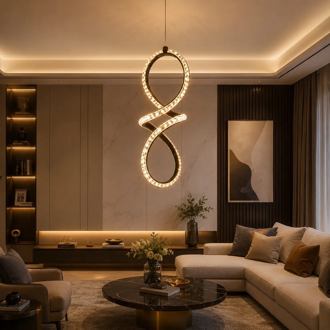 Lina Siyah Cristalya Serisi 3 Renk Ledli Sarkıt Ledli Avize Modern LED Avize