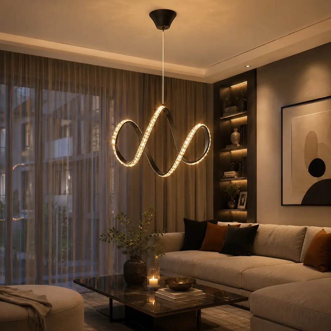 Mona Siyah Cristalya Serisi Sarkıt 3 Renk Ledli Avize Modern LED Avize