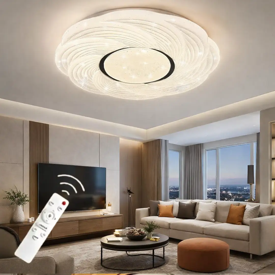 Saray Cristalya Serisi 50'Lik Yuvarlak Uzaktan Kumandalı Dimmerli 3 Renk Ledli Plafonyer Ledli Avize LED Avize Çap 50 cm