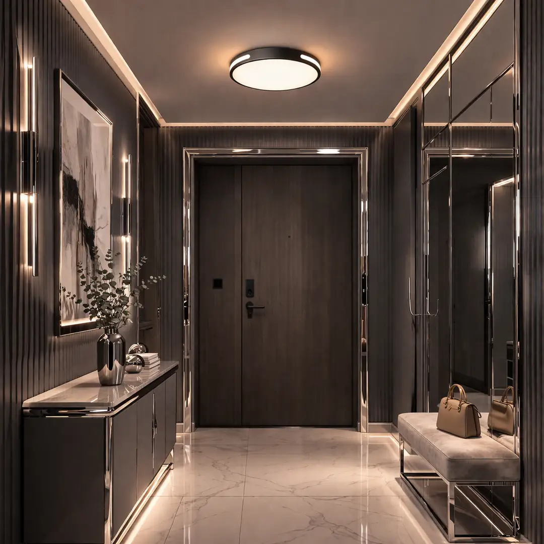 Vista Modern Siyah 26'Lık Plafonyer 3 Renk Ledli Hol Antre Koridor Banyo Balkon Avizesi Ledli Avize Armatür - Çap 26 cm