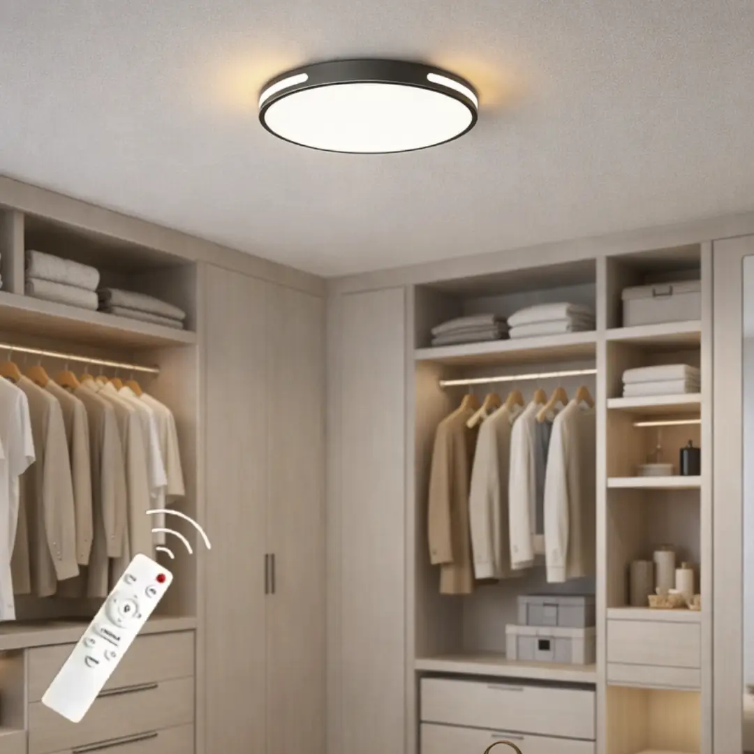 Vista Modern Siyah 33'Lük Yuvarlak Uzaktan Kumandalı Dimmerli 3 Renk Ledli Plafonyer Ledli Avize Çap 33 cm