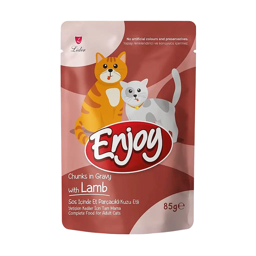 Enjoy Sos İçinde Et Parçacıklı Kuzu Etli Yetişkin Kedi Konservesi 85 gr x 22