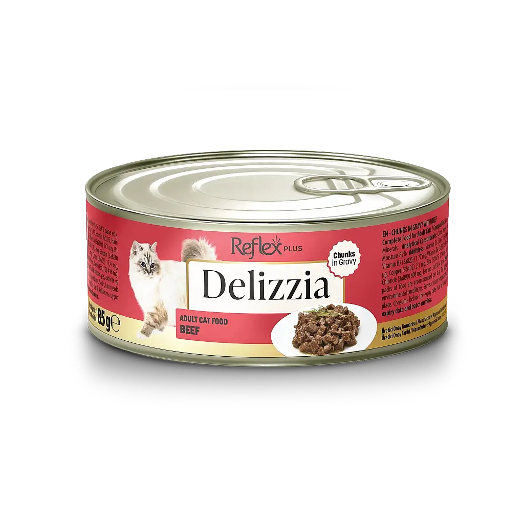 Reflex Plus Delizzia Sos İçinde Dana Parça Etli Yetişkin Kedi Konservesi 85 gr