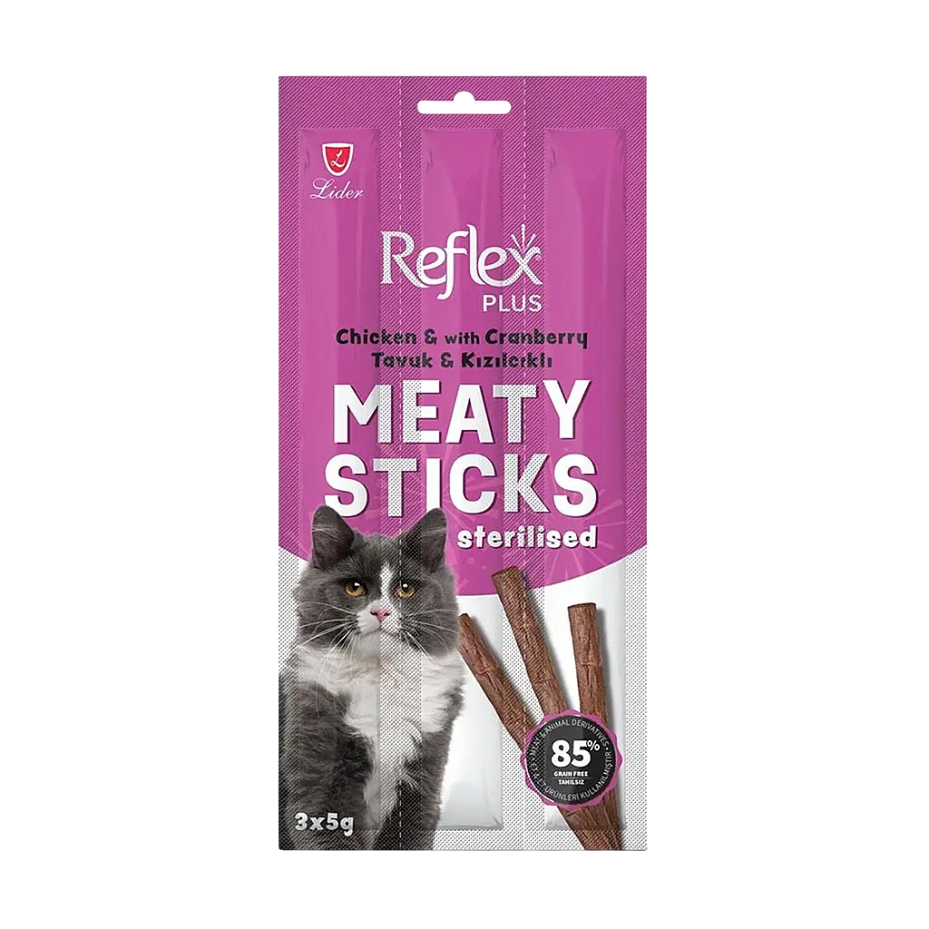 Reflex Plus Tavuk ve Kızılcıklı Kısırlaştırılmış Kedi Ödül Çubuğu 15 gr 3'lü