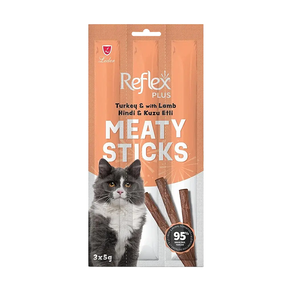 Reflex Plus Hindili ve Kuzu Etli Tahılsız Kedi Ödül Çubuğu 15 gr 3'lü