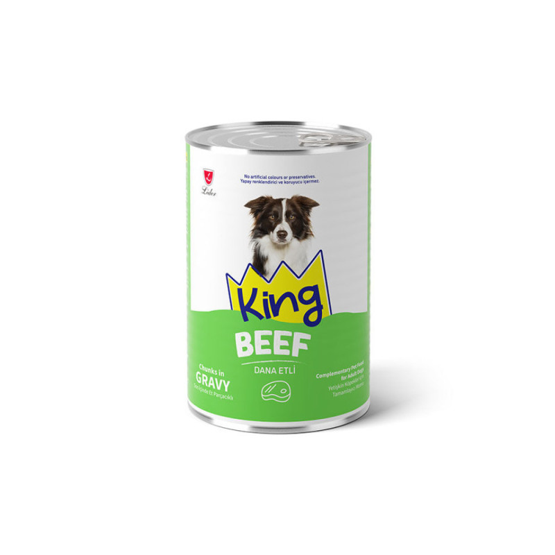 King Sos İçerisinde Et Parçacıklı Dana Etli Köpek Konservesi 400 gr x 12 Adet