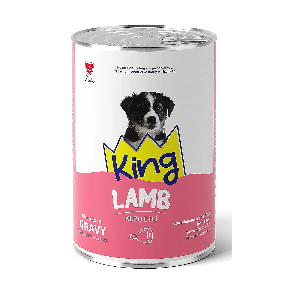 King Sos İçerisinde Et Parçacıklı Kuzu Etli Yavru Köpek Konservesi 400 gr