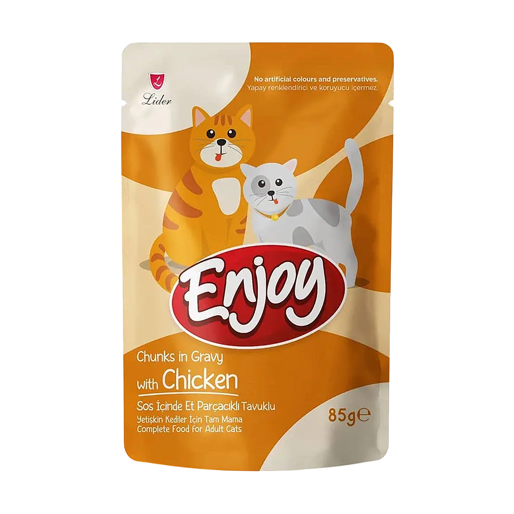 Enjoy Sos İçinde Et Parçacıklı Tavuklu Yetişkin Kedi Konservesi 85 gr x 22