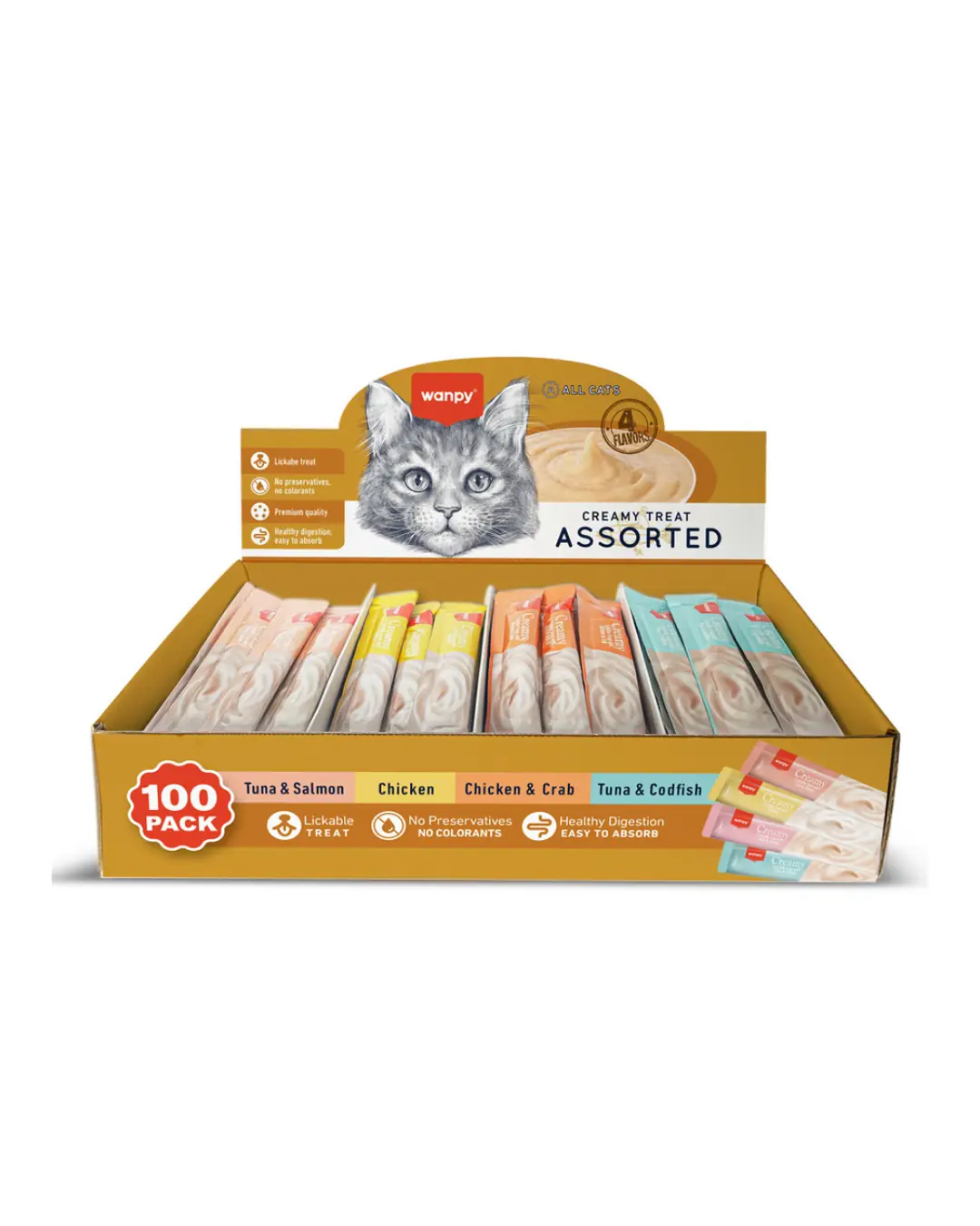 Wanpy Karışık 4 Lezzetli 100x14 gr Krema Kedi Ödül Maması