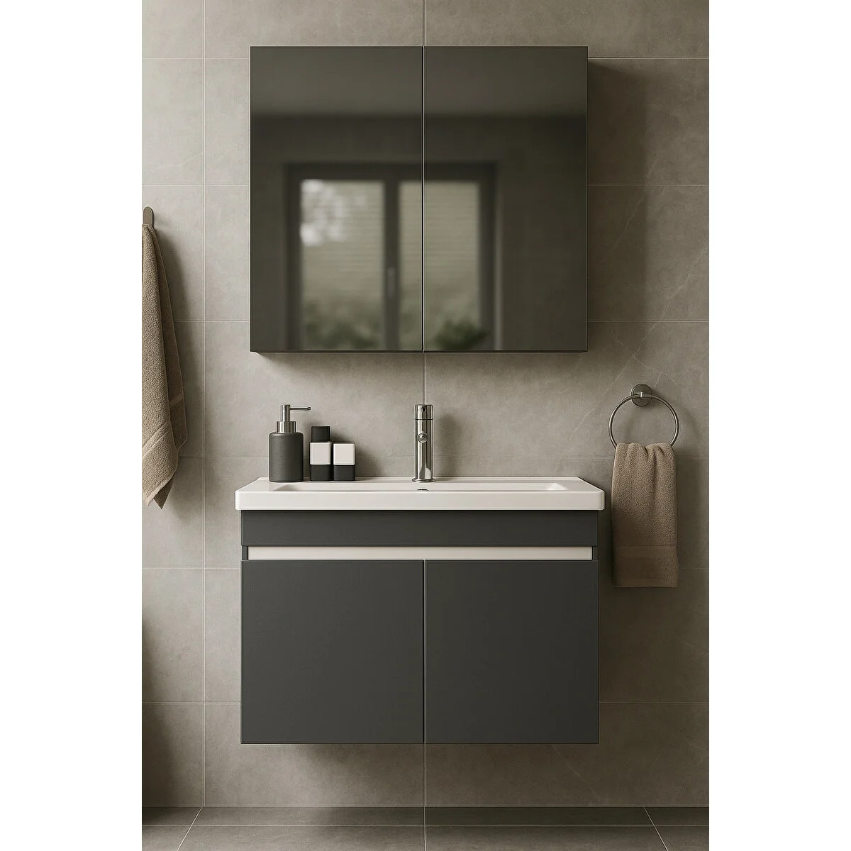 Venüs 80 cm Antrasit Banyo Dolabı Takımı